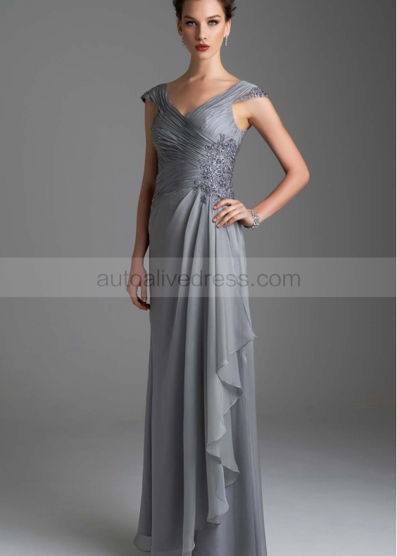 Cap Sleeves Lace Chiffon Long Mother Dress